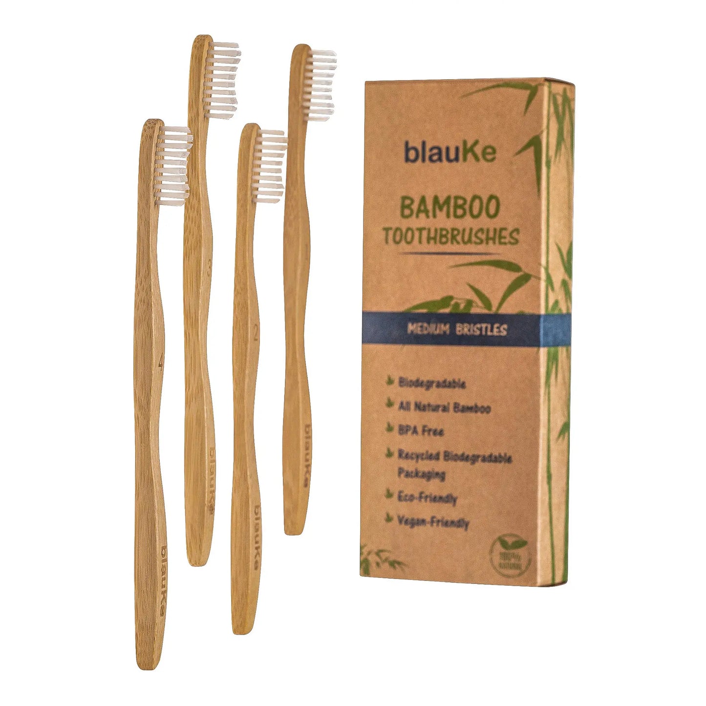 Bamboo Toothbrush Set 4-Pack - Bamboo Toothbrushes with Medium Bristles for Adults - Eco-Friendly, Biodegradable, Natural Wooden Toothbrushes